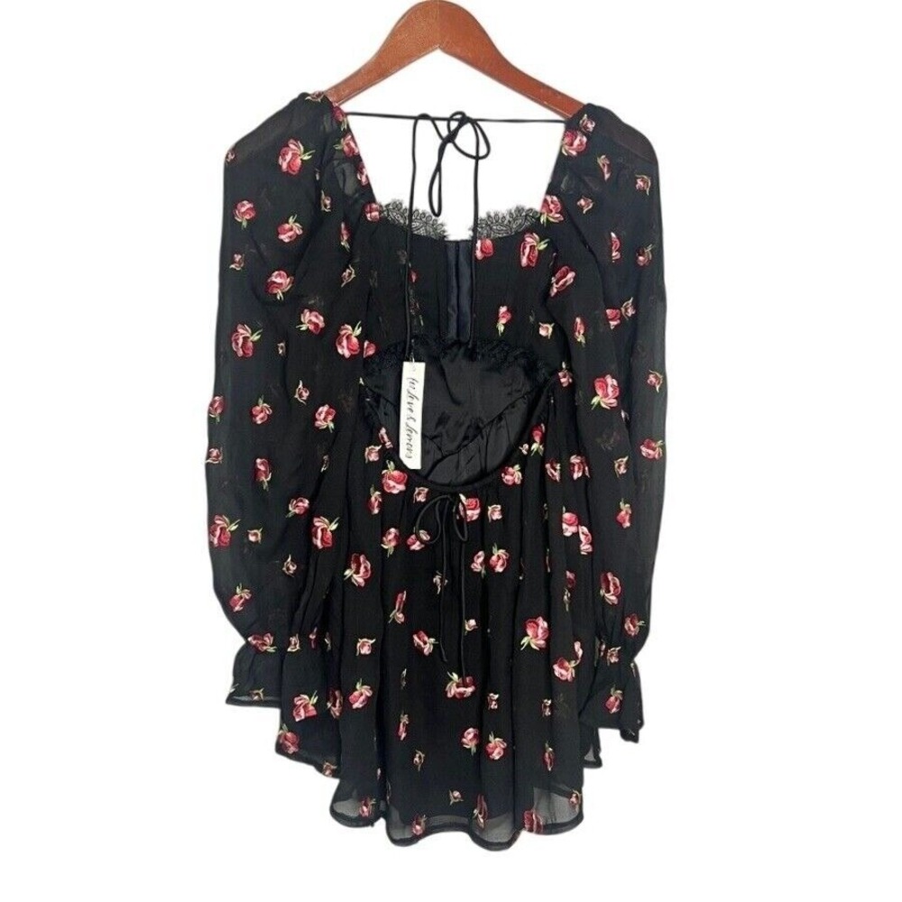 NWT For Love and Lemons Wren Mini Dress Black Multi XS $269 - Picture 6 of 9